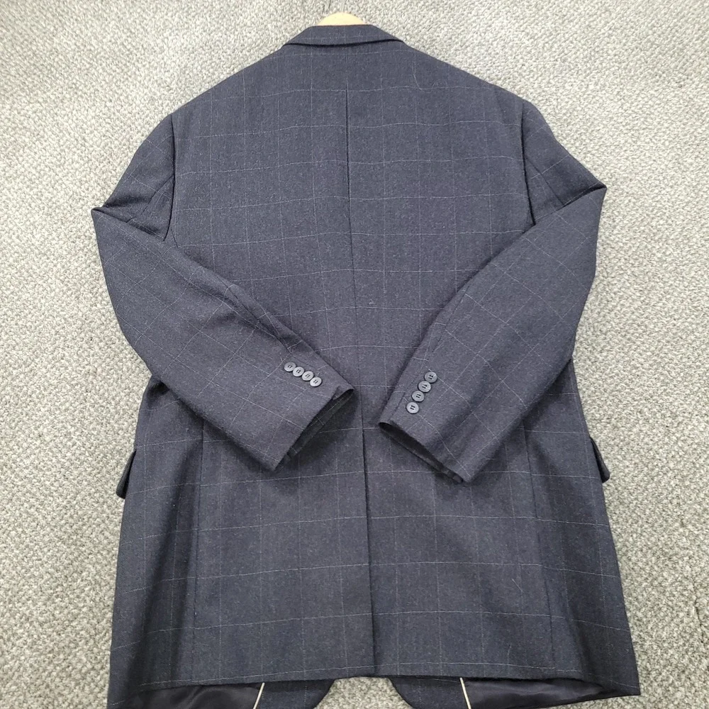 Warren Scott Mens 44L Suit Pure Wool Windowpane Charcoal Grey 2 Button Pleated